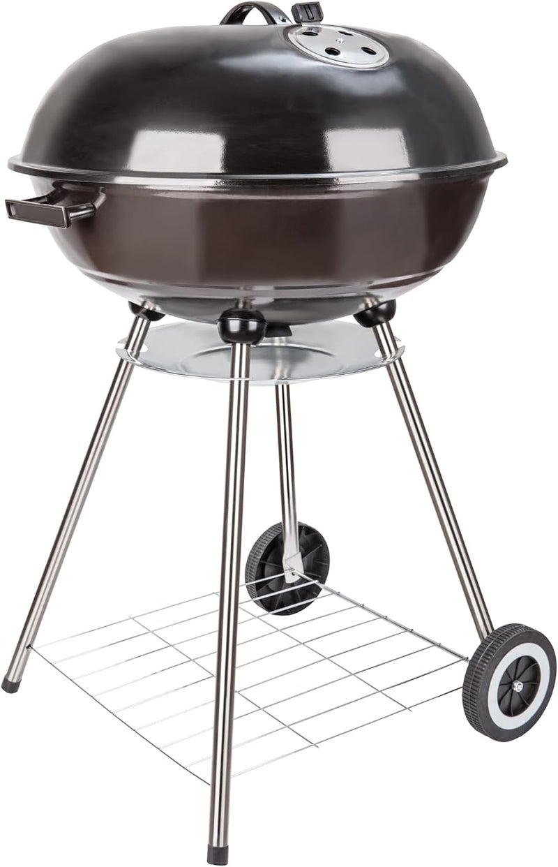 Papapacks 22 Inch Portable Charcoal Grill with Wheels for Outdoor Cooking Barbecue Camping BBQ Coal Kettle Grill - Heavy Duty Round with Thickened Grilling Bowl Wheels for Small Patio Backyard - Image 1